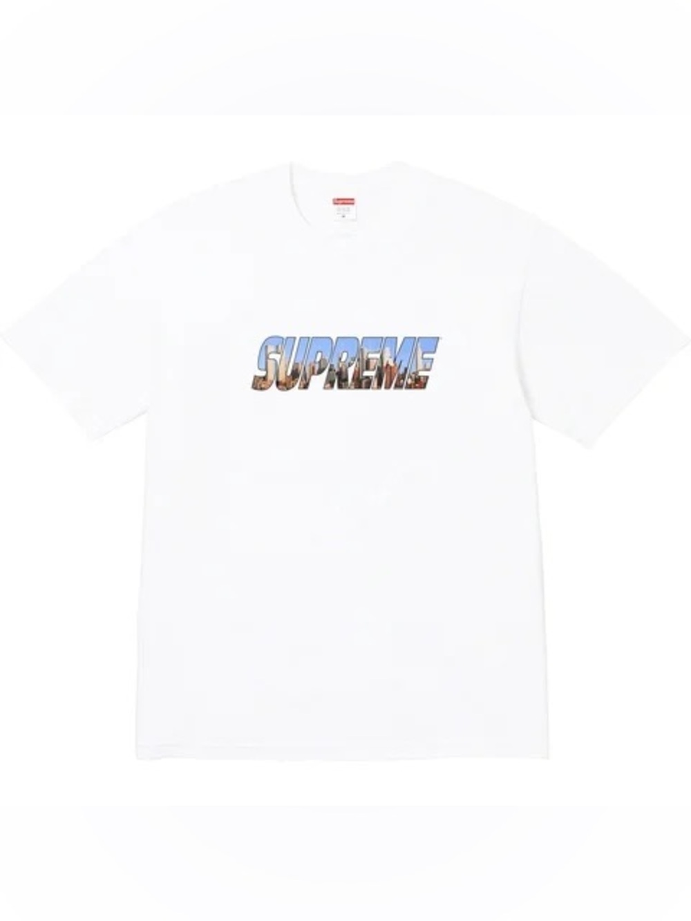 Authentic Supreme White Gotham Tee with Multicolor Scenic Logo size L